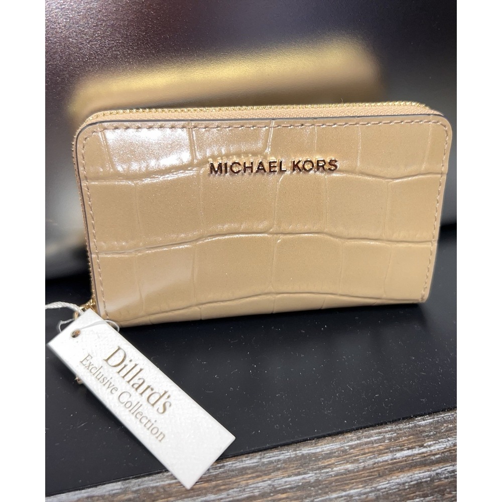 Michael‎ Kors Beige Crocodile Zip-Around Logo Women's Wallet Organizer